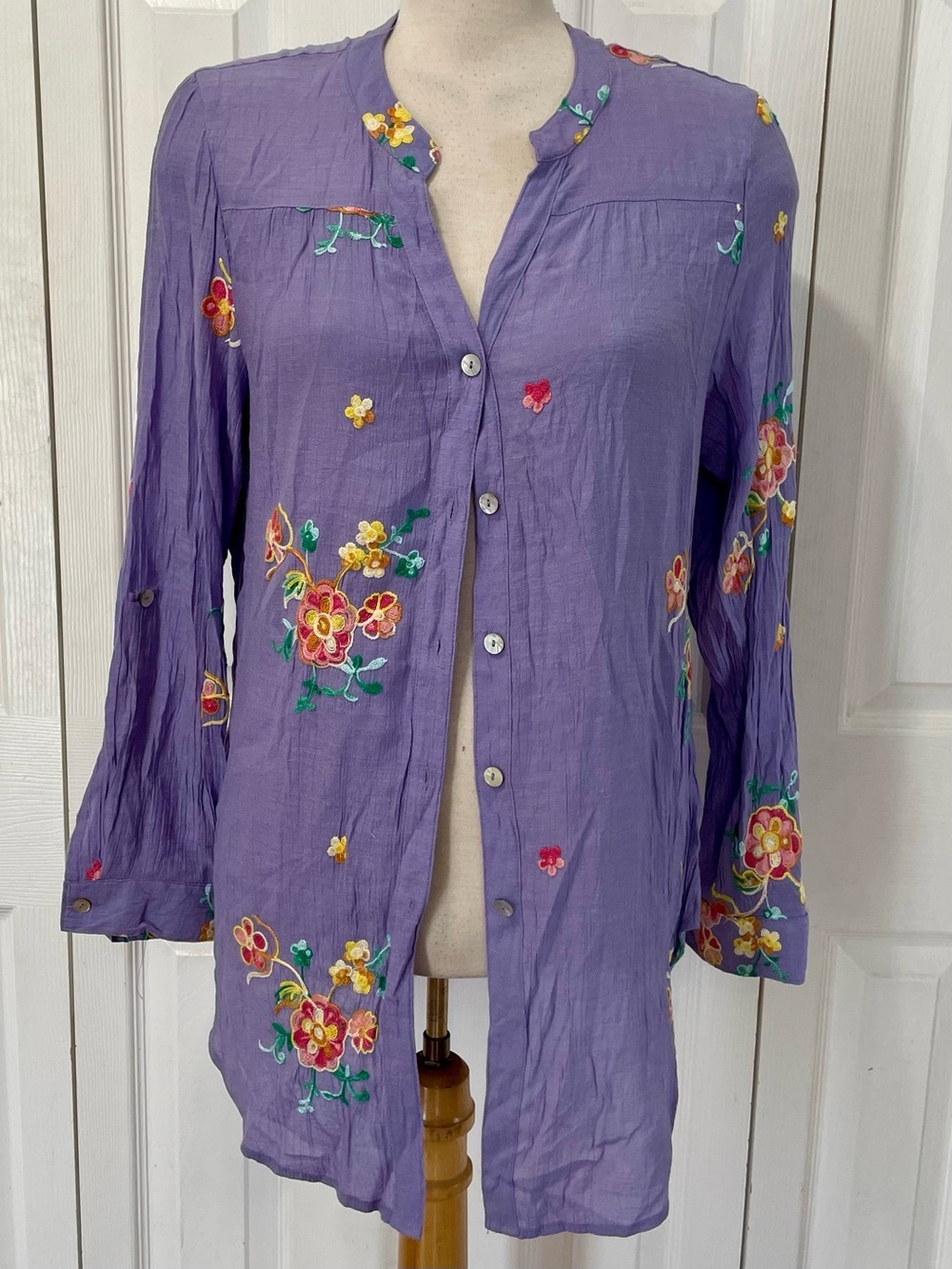 fig and flower Lavender Floral Embroidered Button-Up Tunic